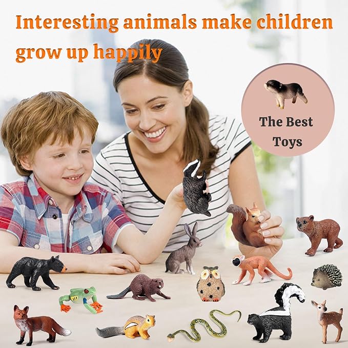 18Pcs Forest Animals Figures - Plastic Woodland Creature Toy Figurines for Kids Boys Girls 3-5 6-12, Small Jungle Animal Baby Figurines for Cake/Cupcake Topper Birthday Gift