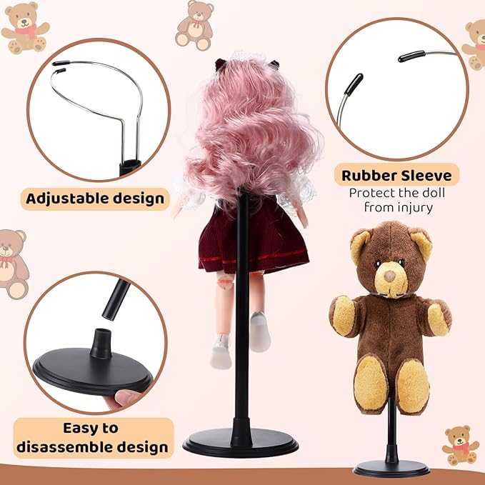 Yaocom 12 Pcs Adjustable Doll Stand Display Holder for 14 to 18 Inches Action Figure Stands with Expandable Waist Wire Bracket Support Dolls Display Rack for Home Shop Birthday Party(Black)