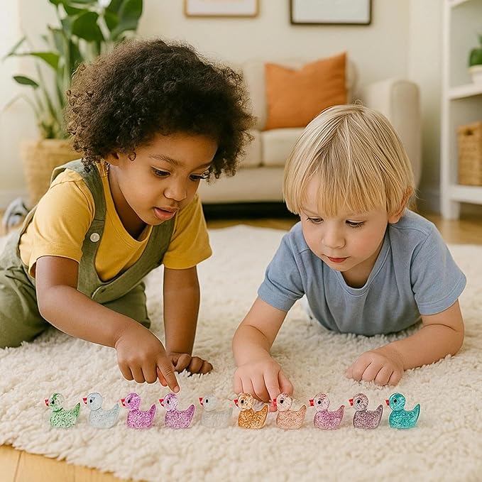 240pcs Mini Glitter Ducks Colorful Tiny Small Little Resin Duck for Dollhouse Fairy Garden Landscape Fish Tank Aquarium Decorations Animals Figures to Hide Miniature Cute Micro Prank Accessories