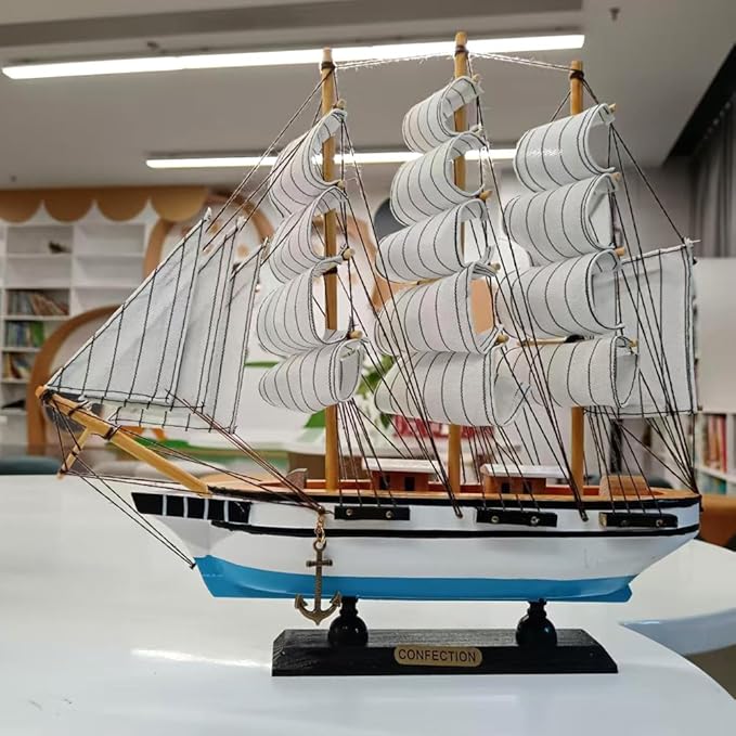 Handmade Crafts Sailing Ocean Theme Smooth Sailing Model Mediterranean Sailing Wooden Sailing Boat Suitable for Home Office Desktops (White)