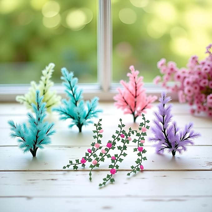 Mini Simulation Flower Strips and Vines Micro Landscape, 1:12 Miniature Model Mini Garden Scene Props Decoration, Dollhouse Décor（5.12in）