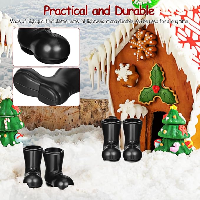 Miniature Christmas Boots Model - 12 Pcs Black Tiny Santa Claus Boots for Dollhouse Decor Plastic Santa Shoes Ornament Festival Desktop Decoration 1.18X1.06X0.51 Inch