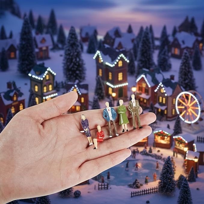 Juexica 80 Pcs Mini People Figurines 1:50 Scale Model Trains Architectural Painted People Figures Tiny Plastic Miniature Figurines Sand Tray Miniatures Sitting Standing Toy Model for Miniature Scenes