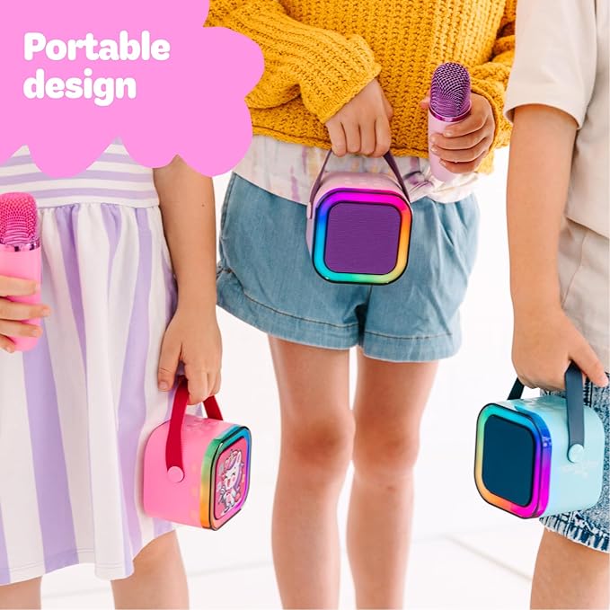 Move2Play, Mini Karaoke Machine for Kids | Built-in 20+ Songs | Bluetooth Speaker with Microphones | Voice Effects | Toddler Music Toy | Christmas Stocking Stuffer | Girls & Boys Age 2, 3, 4, 5, 6+