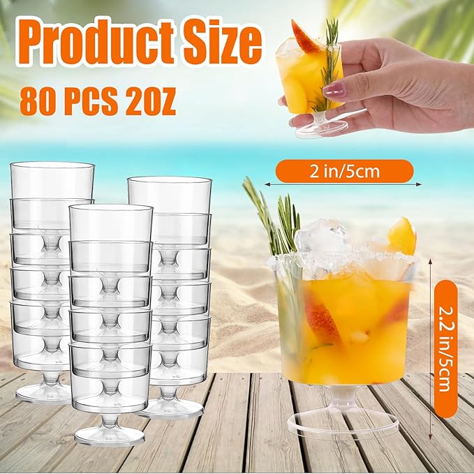 Gdotmely 80 Pack Mini Dessert Cups, 2 oz Disposable Plastic Wine Glasses, Parfait Appetizer Cups, Clear Shot Glasses for Wedding, Birthday, Party, Fruit