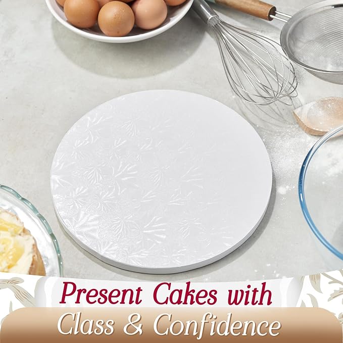 Cakebon Round Cake Boards - Sturdy 1/2 Thick Drums - 12 Inch Professional Smooth Straight Edges White 12-Pack