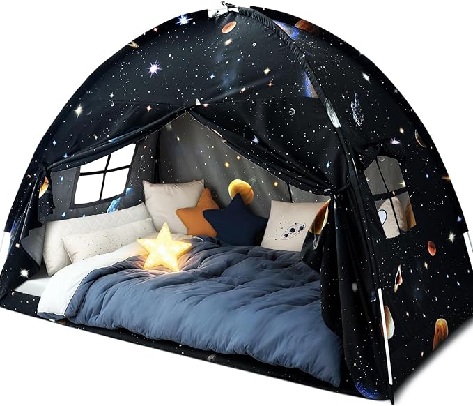 Sherilyn Twin Bed Toddler Canopy Tent, Kids Indoor Canopy Privacy Space Sleeping Playhouse Blackout Bunk Bed Tents Twin Size (Galaxy Tent) for Boys Girl Birthday, Christmas House Gift