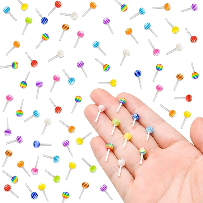 100 Pieces Mini Lollipop for Dollhouse Miniatures Mini Food for Crafts Tiny Resin Things for Dollhouse Mini Kitchen Micro Landscaping Decoration