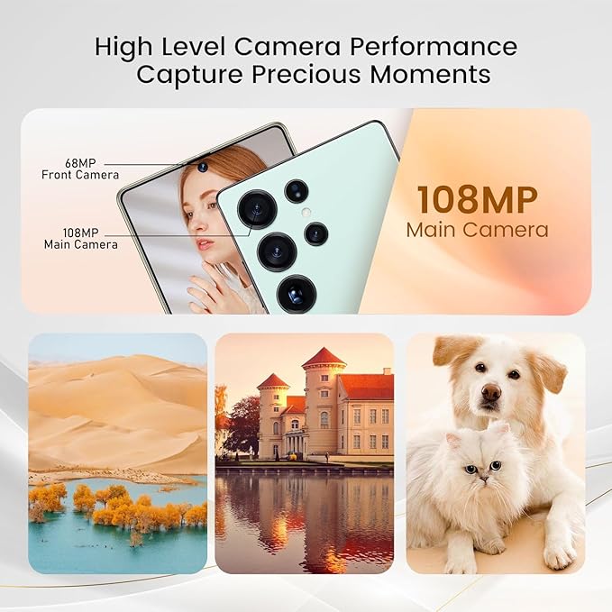 Bnjbmj I25 Ultra Flagship Killer Smartphone - Snapdragon 8 Gen 3, 16GB+512GB, Massive 6.99" FHD+ Display, 108MP+68MP Pro Cam, 7000mAh 2-Day Battery, Android 14, Includes Stylus Pen (Cyan)