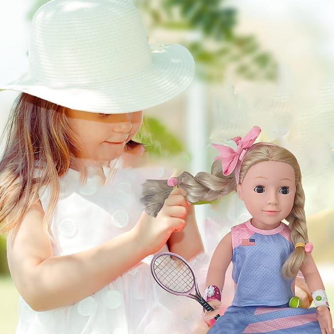 Wenzhuo 18inch Doll Clothes and accessories-18 Dolls Tennis Sports Outfits-Tops, Short Skirt, Headbands, Hair Band，Doll Socks, Dolls Shoes, Rackets, Ball