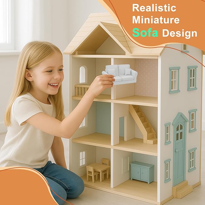 Doll House Furniture Sofa, 1:12 Miniature for Dollhouse Living Room, Realistic Dollhouse Living Room Furniture for Kids, Collectors
