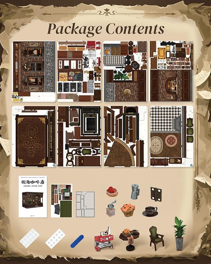 Cutefun Book Nook Kit - DIY Miniature Coffee Shop Booknook Kits for Adults and Teens, 3D Wooden Puzzle Bookend Bookshelf with LED Light, Gifts for Family and Friends (Corner Coffee Shop)