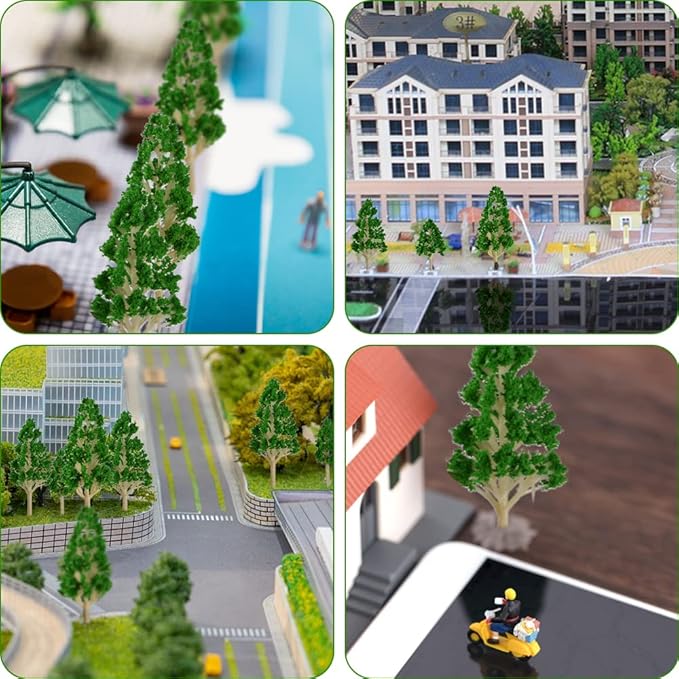 LUEYAO Mini Model Miniature Trees Mixed Train Scenery Architecture Fake Trees for DIY Crafts Building Model Scenery Landscape Green 1.2-3.9 inch 20 PCS (White Trunk)