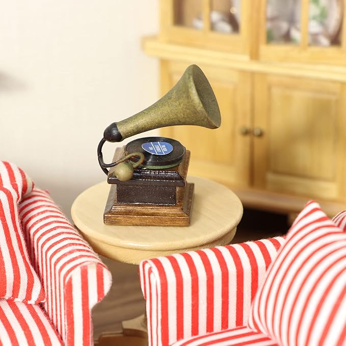 Miniature Gramophone Dollhouse Accessories Phonograph 1:12 Scale Vintage Record Player Mini House Charming Retro Mini Model Desk Decoration