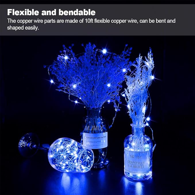 MUMUXI 16 Pack 10 ft Fairy Lights Battery Operated 30 LED Mini String Waterproof Silver Wire Firefly Starry Lights for DIY Wedding Party Mason Jars Christmas Decorations, Blue
