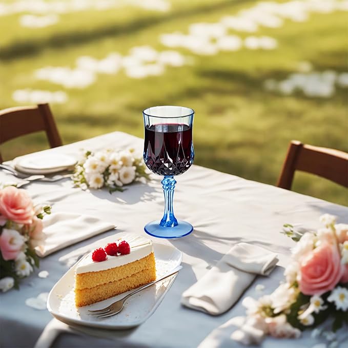 XKXKKE 12 Pcs Blue Plastic Wine Glasses, Plastic Water Goblets for Parties, Stemmed Drinking Glasses for Wedding Reception, Grand Event Party Bar Supplies Reusable Drinking Cups