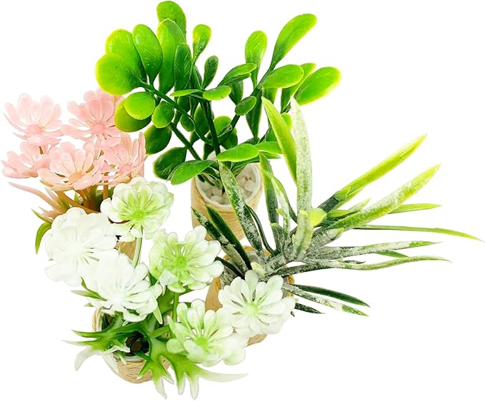 4Pcs Miniature Potted Plant Flowers Trees Basket Artificial Bonsai for 1:12 Mini Dollhouse Fairy Garden Scene Model Micro Landscape Decoration