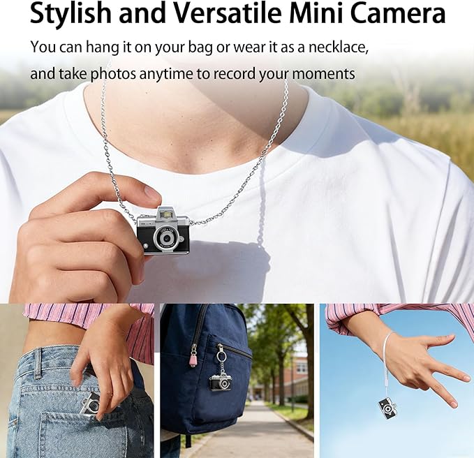 Pyxfeiiu Mini Keychain Camera,1080p Video Mini Digital Camera,Retro Flip Screen Small Bodycam,with Adapter and 32GB Card (Expandable to 128GB),USB Charging Long Battery Life for Kid,Travel,Vlog
