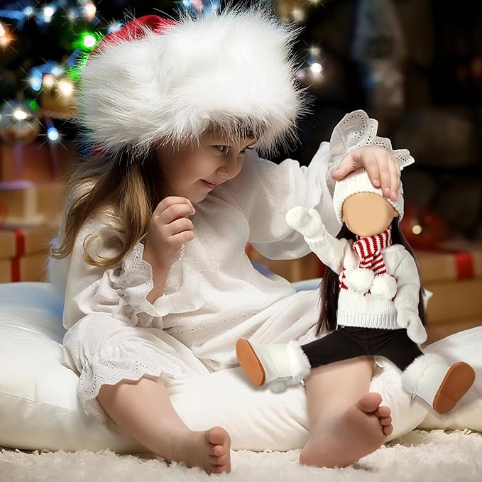 Bencailor 6 Pcs Winter 18 Inch Doll Clothes and Accessories Winter Outfits Set Sweaters Trousers Hats Shoes for 18 Inch Doll Gifts(Red White,Vintage)