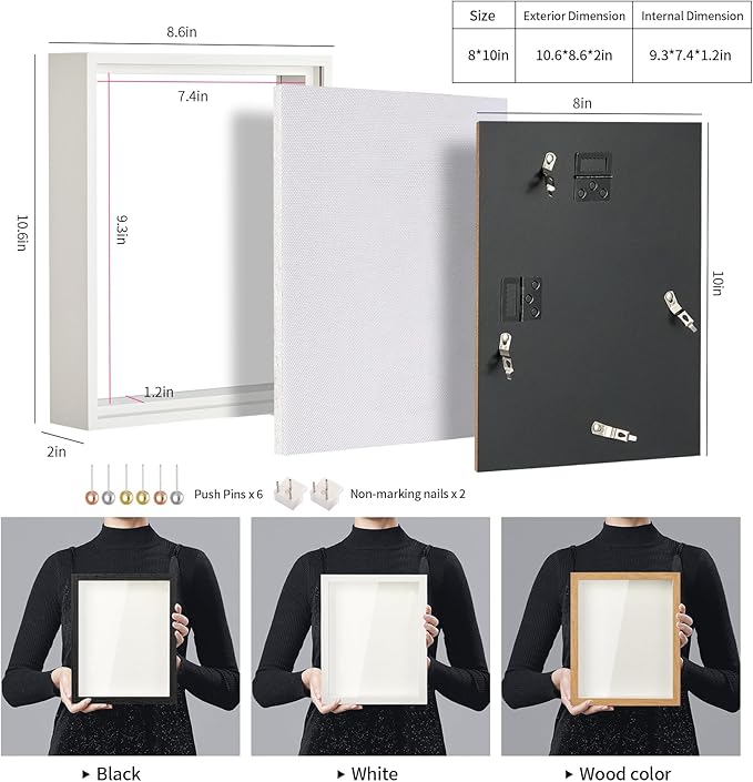 8x10 Shadow Box Picture Frame Display Case with Soft Linen Back and Thickened Panel,White Deep Shadow Memory Box Frame 8x10 for Flower Baby Pet Wedding Photo Craft Memorial Gift