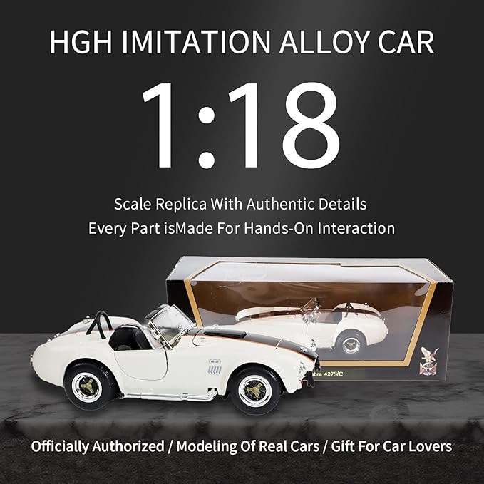 1964 Shelby Cobra 427S/C 1:18 Diecast - 7.0L V8 Semi-Competition | Opening Doors, Steering Linkage, Premium Gift Box | Ages 14+,White