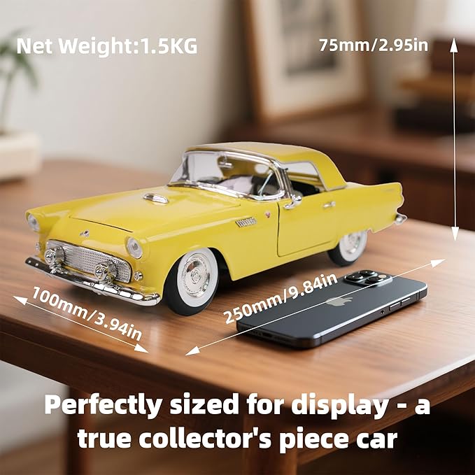 1955 Ford Thunderbird 1/18 Scale Die-Cast Metal Model Premium Classic Vintage Alloy Collection Cars with Display Case, for Kids Men and Teens Dad 14+ Year