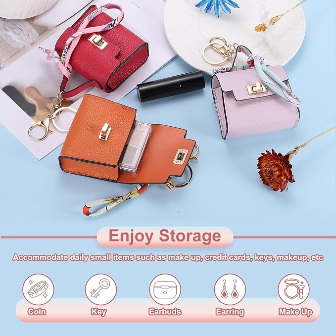 PATIKIL Mini Backpack Keychain, Cute Coin Purse Keychain PU Leather Backpack Purse Key Chain Little Earbud Bag Keychains for Women Mini Card Data Cable Organizer, Red