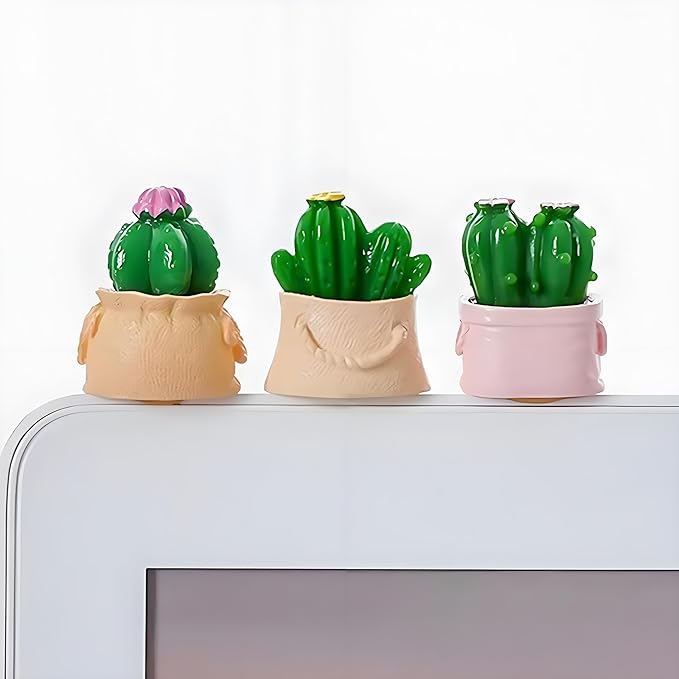 6 Pcs Mini Resin Cactus Figurines – Cute 3D Miniature Cacti in Personalized Flower Pots for Dollhouse, Fairy Garden, Bonsai Display, Car, Home, Office, Desktop Decoration, Collectible Ornaments