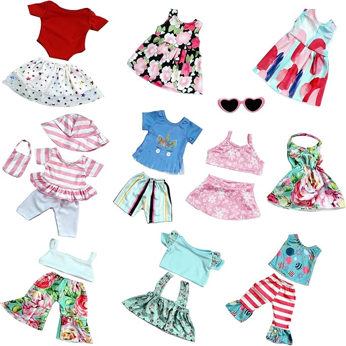 ReeRaa 20 pcs 18 inch Doll Clothes and Accessories for American 18 inch Girl Doll Clothes Gift Including 10 Complete Sets of Clothing