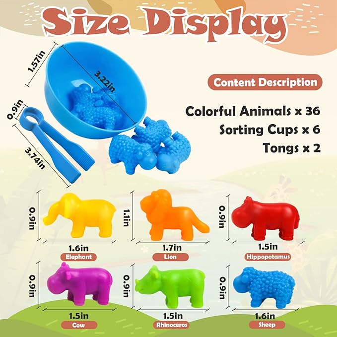 Counting Animals Toys Matching Game with Sorting Bowls Preschool Learning Activities Montessori Sensory Toy for Math Color Sorting, Party Favors Birthday New Year Gifts for Kids Toddlers