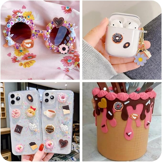 50Pcs Resin Imitation Food Decorations Coffee Cup Donut Chocolate Micro Landscape Dollhouse Decorations Imitation Food Drink Cabochons Ornaments Model Accessories