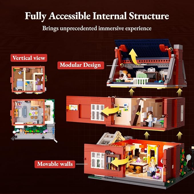 LUMIBRICKS Redbrick Row House Lighting Building Bricks Set - City Town LED Light Modular Construction Model Collection Display Kit with Minifigures 2663 Pcs for Adults & Teens