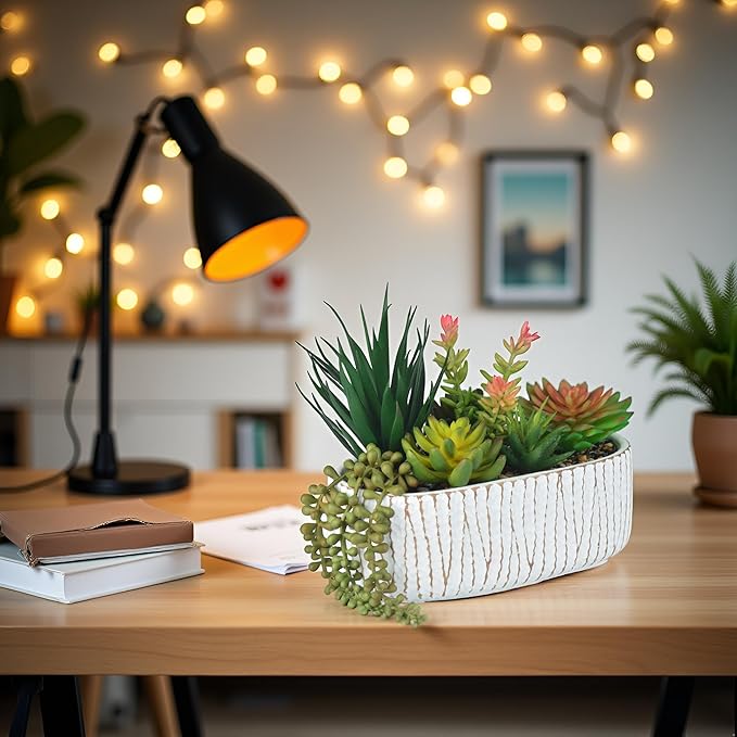 Hisow Fake House Plants Artificial - 8.7" Assorted Faux Succulents in Pots for Office Desk Decor and Bathroom Plants Decor - Small Shelf Decor and Cute Fake Plants for Room Kitchen