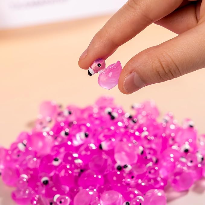 110 Pcs Luminous Mini Resin Flamingos Tiny Flamingos Miniature Flamingos Figures Glow in The Dark for DIY Garden Dollhouse Flamingos Accessories Micro Landscape Aquarium Party Deco
