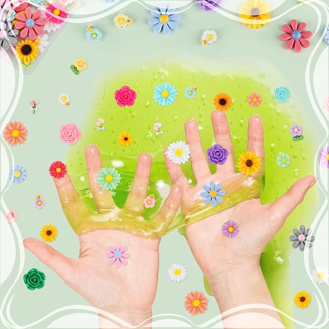 120 Pcs Mini Resin Flowers for Crafts, Cute Small Tiny Flatback Resin Flower Slime Charms Bulk for Scrapbooking DIY Dollhouse Micro Landscape Kawaii Fairy Garden Accessories Miniature Things Decor