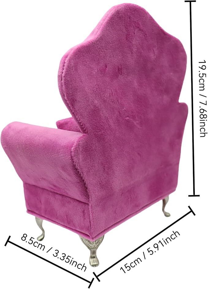 CONCISE 1/6 & 1/12 Scale Miniature Velvet Sofa w/Hidden Jewelry Box for Women 14+ Collectors Ring Earring Necklace Bracelet Trinket Storage - Pink Decor for Display & Dressing Tables