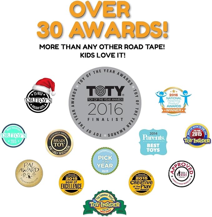 PlayTape Road Tape and Curves for Toy Cars - 1 Roll of 60 ft. x 2 in. Asphalt Road + 1 Roll of 36 Curves