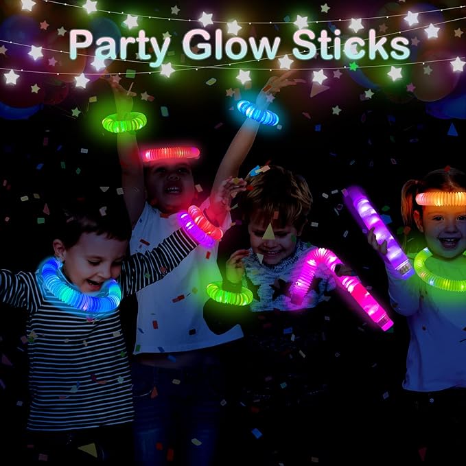 24 PCS Light Up Party Favors Supplies for Kids 4-8-12,Bulk Glow Sticks Bracelet Necklace Accessories for Toddlers,Birthday Treat Return Gifts,Valentines Mardi Gras Goodie Bag Stuffers for Boys Girls