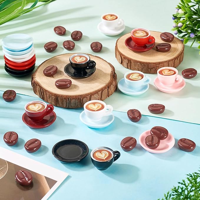 48 Pcs Mini Resin Coffee Cups Set Resin Coffee Miniature Ornaments Miniature Kitchen Decoration for Micro Landscape Party Desktop Home Decor