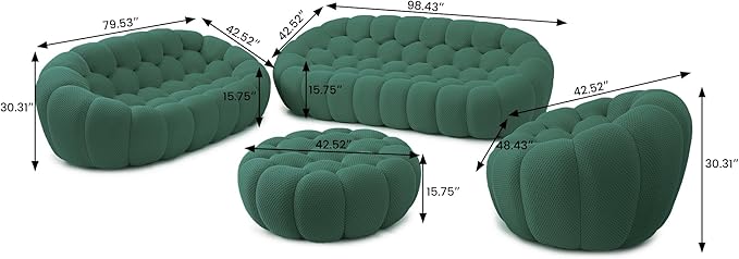 JACH Bubble Sofa Curved Couch Set, Comfy Upholstered Sofa, Mesh Fabric 3D Honeycomb Shape Modern Couches for Living Room, Apartment (Green, 1 Seater, 2 Seater, 3 Seater, Ottoman)