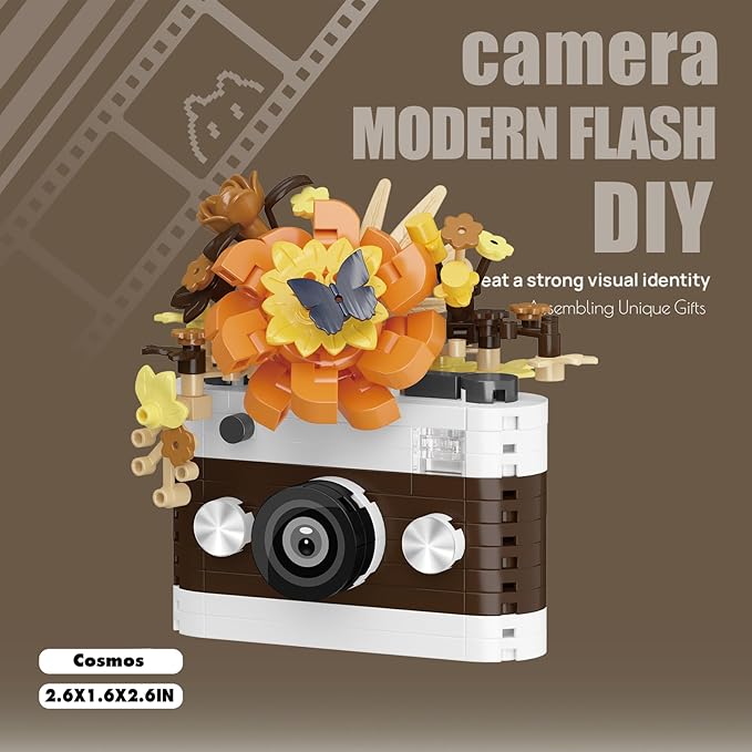Cosmos Cute Flower Camera Series Mini Building Toy Bricks Micro Blocks Kit Miniature Toys Ideal for Home Decor Desktop