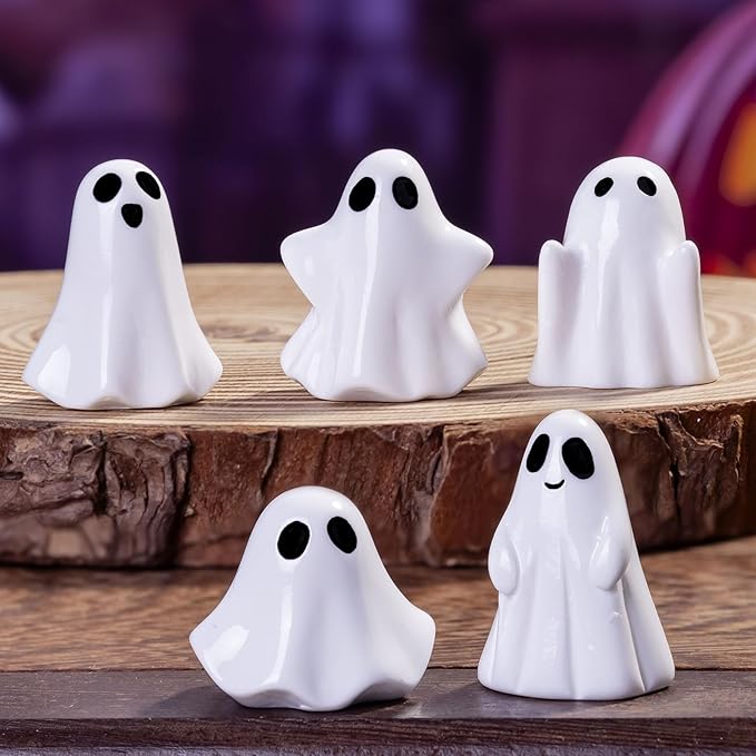 50Pcs Mini Resin Ghost Figurines,Cute Halloween Decorations,Tiny Ghosts for Vase Filler,Tiered Tray,Table Centerpiece & Party Favors (Miniature Home Decor) (50Pc Resin Ghost)