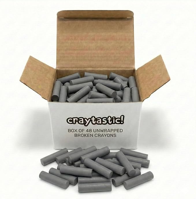 Craytastic! Bulk Unwrapped Crayons Box (Gray) - Box of 144 Pieces = 48 Full Size for Crafting, Parties, Kids - Broken, Paperless - Safety Tested Compliant with ASTM D-4236