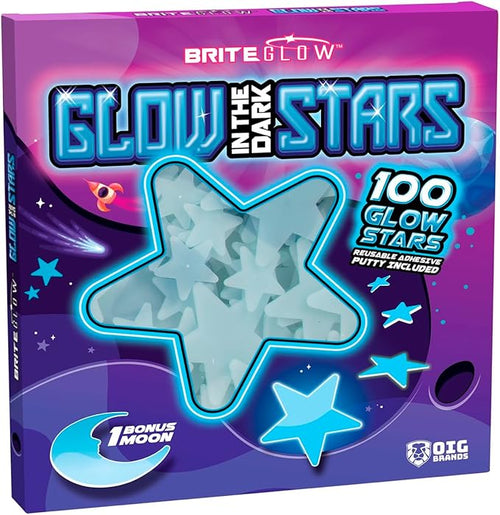100 PK Blue Glow in The Dark Stars for Ceiling Christmas Stocking Stuffers for Kids - Brite Plastic Glow Stars with Moon & Putty Age 4,5,6,7,8,9,10,11,12 for Bedroom Space Night Light Christmas Gifts