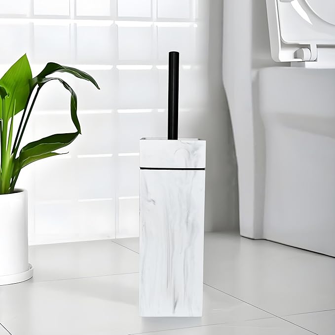 Indecor Home Black Line Design Resin Toilet Bowl Holder and Brush Set, Stylish Bathroom Cleaning Tool with Durable Bristles, Compact and Functional
