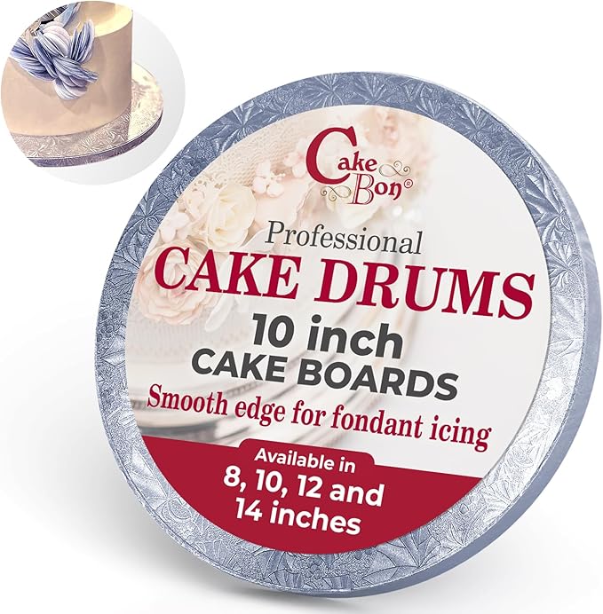 Cakebon Round Cake Boards - Sturdy 1/2 Inch Thick Drums - 10 Inch Professional Smooth Straight Edges Silver 3-Pack