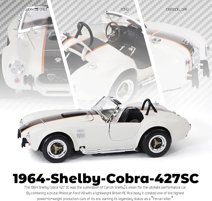 1964 Shelby Cobra 427S/C 1:18 Scale Diecast Model Premium Alloy Sports Collection Cars with Display Case, for Kids Men and Teens Dad 14+ Year Collector's