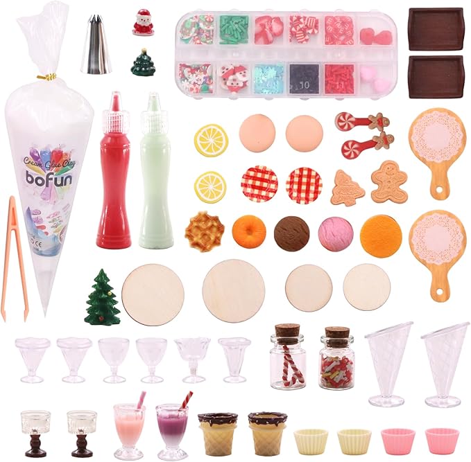 BoFUN Christmas DIY Miniature Food Craft Kit, 20+ Mini Dessert Set for Kids Ages 8-12, Teens & Girls, Dollhouse Accessories, Holiday Party Crafts Birthday Gift for Mini Collector, Non-Edible (Cream)