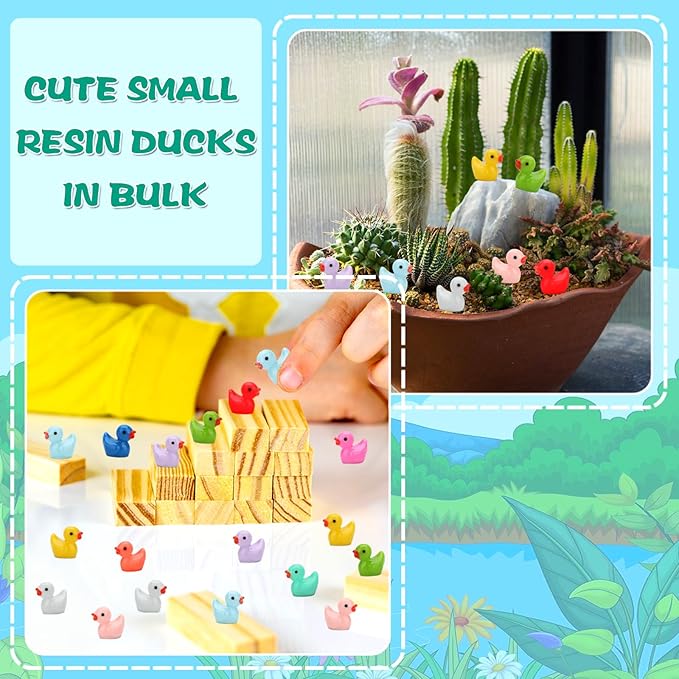 240pcs Mini Ducks, Tiny Resin Duck Figurines Colorful Plastic Small Ducks Bulk for Miniature Landscape Aquarium Potted Fairy Garden Home Dollhouse Decor Accessories Party Favors Toys Gifts