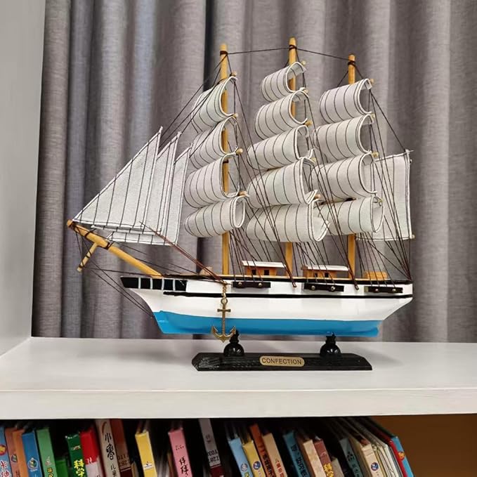 Handmade Crafts Sailing Ocean Theme Smooth Sailing Model Mediterranean Sailing Wooden Sailing Boat Suitable for Home Office Desktops (White)